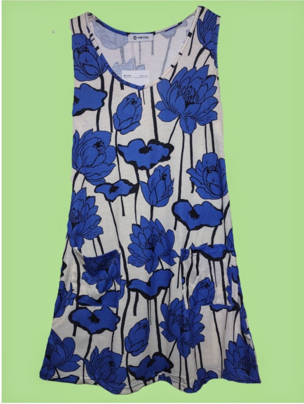 Blue & White Floral Sleeveless Summertime Dress NWT